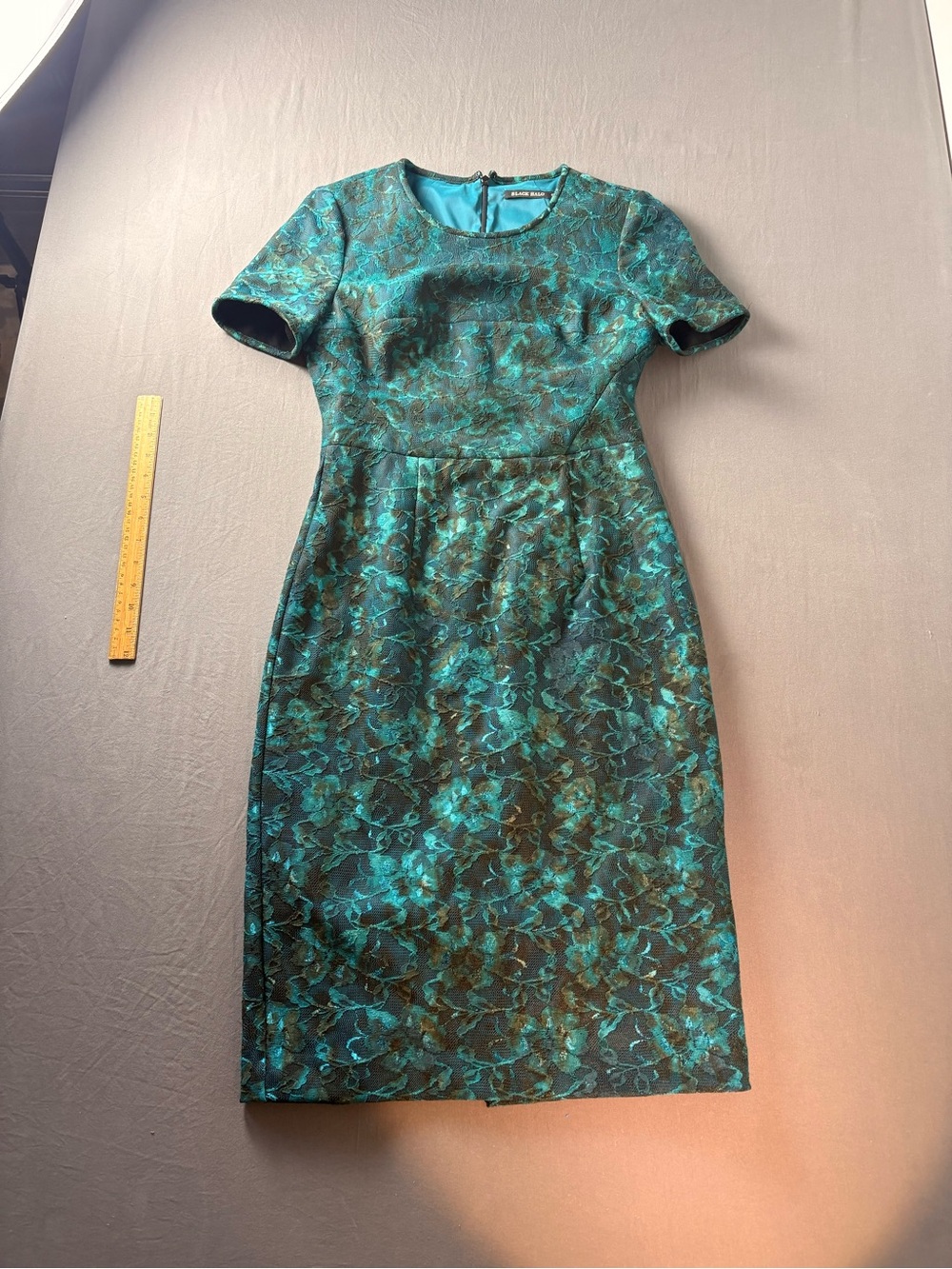 Black Halo Teal Floral Jacquard Midi Dress